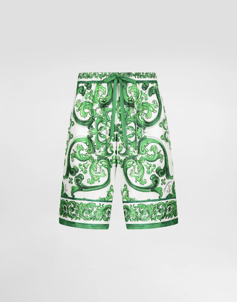  Dolce & Gabbana Bermudas De Chándal De Seda Con Estampado Maiolica - Hombre Pantalones Largos Y Cortos Imprima 52 
