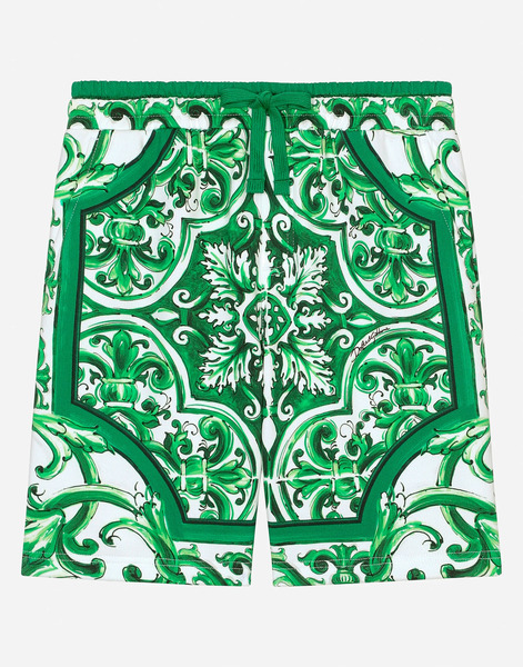  Dolce & Gabbana Bermudas De Punto Con Estampado Maiolica Verde - Hombre Pantalones Y Shorts Imprima 2 Years 
