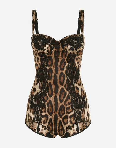  Dolce & Gabbana Bodi íntimo En Balconette De Seda Con Detalles En Encaje Estampado Leopardo - Mujer Lingerie Estampado Animal Algod�n 1b 