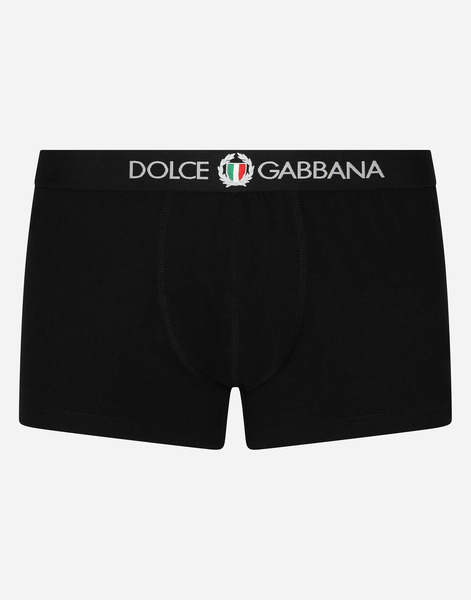 Dolce & Gabbana Bóxer Regular En Punto Bielástico Con Escudo - Hombre Ropa Interior Y Ropa De Casa Negro Algod�n 6 