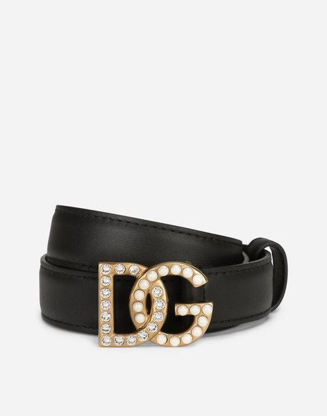  Dolce & Gabbana Calfskin Belt With Dg Logo With Rhinestones And Pearls - Mujer Cinturones Multicolor Piel 80 
