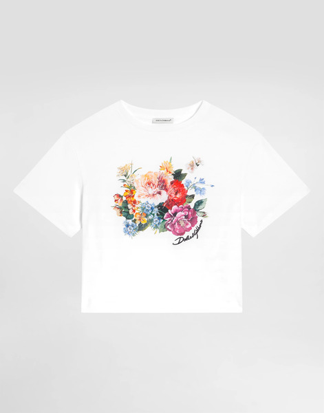  Dolce & Gabbana Camiseta De Manga Corta En Punto Con Estampado De Flores - Mujer Camisetas Y Sudaderas Blanco 6 Years 