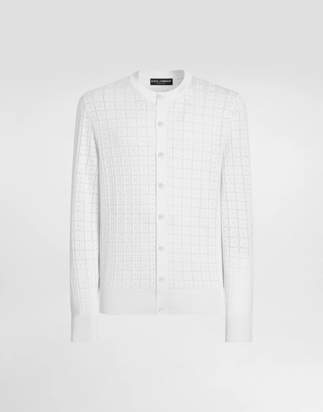  Dolce & Gabbana Cardigan En Sangallo De Seda Con Bordado De Logo - Hombre Prendas De Punto Blanco 50 