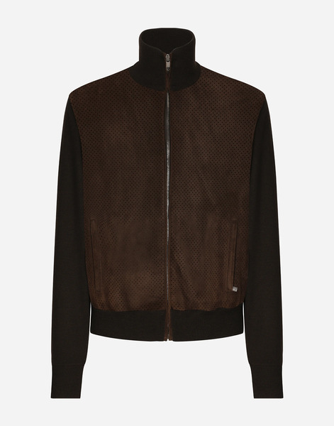  Dolce & Gabbana Cazadora De Cuello Alto En Tejido De Lana Y Piel - Hombre Abrigos Y Chaquetas Marr�n 46 