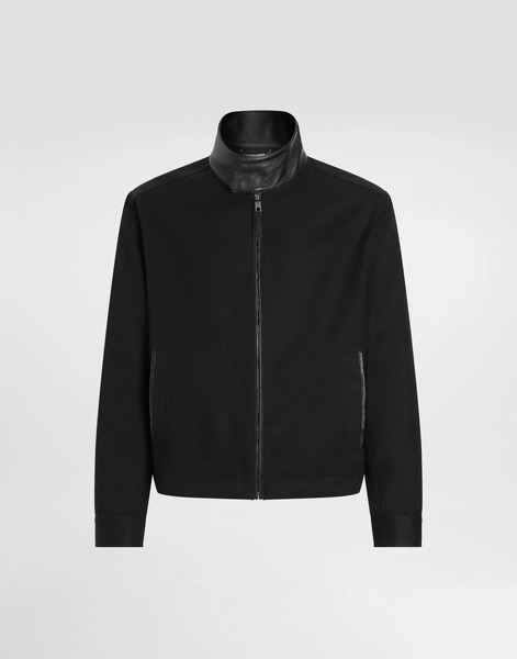  Dolce & Gabbana Cazadora De Piel Y Tejido Técnico Con Cuello Alto Y Placa - Hombre Abrigos Y Chaquetas Negro 56 