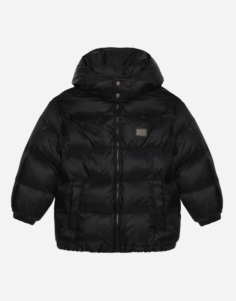  Dolce & Gabbana Chaqueta Acolchada De Nailon Con Capucha Y Placa Con Logotipo - Hombre Abrigos Y Chaquetones Negro Nailon 12 Years 