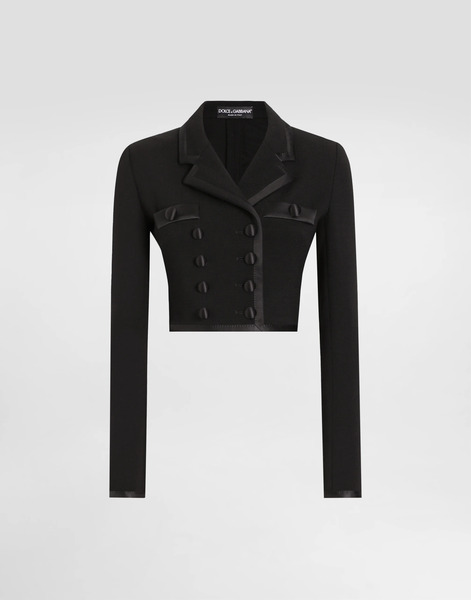  Dolce & Gabbana Chaqueta Corta De Botonadura Cruzada En Crepé De Lana - Mujer Abrigos Y Chaquetones Negro 46 