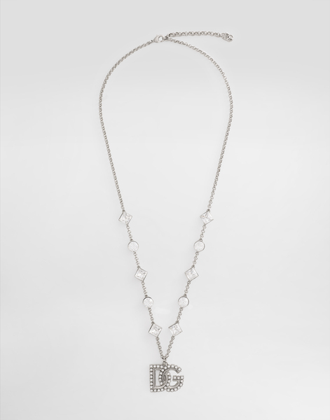  Dolce & Gabbana Collar De Cadena Fina Con Adornos Y Logotipo Dg De Strass - Mujer Bisutería Plateado Metal Onesize 