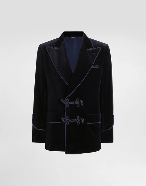  Dolce & Gabbana Double-breasted Sicilia-light Jacket In Smooth Velvet - Hombre Trajes Y Americanas Azul 48 