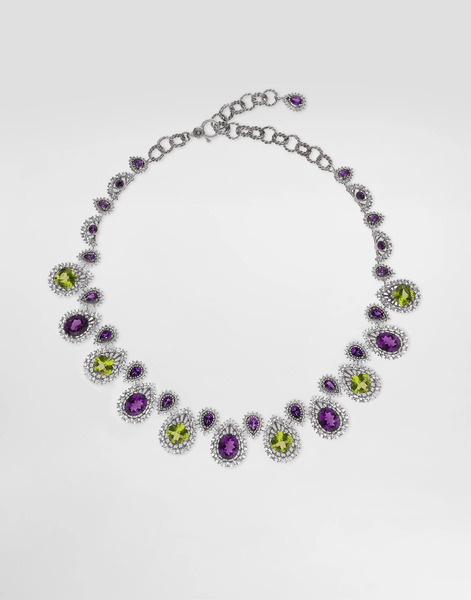  Dolce & Gabbana Eleganza Necklace 18-carat White Gold, Amethysts, Peridots, And Sapphires - Mujer Collares Blanco Onesize 