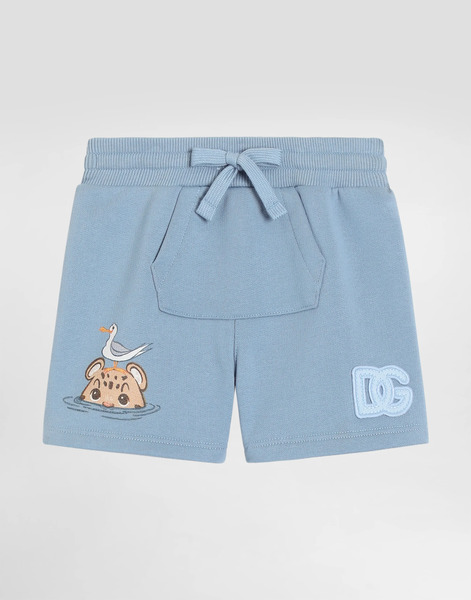  Dolce & Gabbana Fleece Bermuda Shorts With Leopard Print And Dg Logo - Hombre Pantalones Largos Y Cortos Blue 9/12 Months 