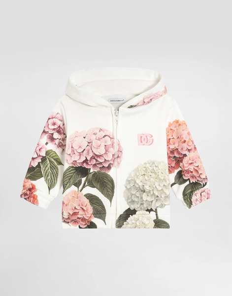  Dolce & Gabbana Hooded Sweatshirt With Hydrangea Print And Patch - Mujer Partes De Arriba Blanco 18/24 Months 