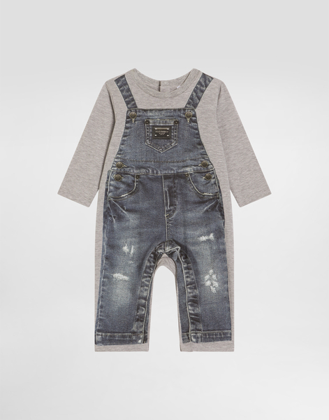  Dolce & Gabbana Jersey Romper With Denim-effect Print - Hombre Set Regalo Y Body Multicolor 0/3 Months 