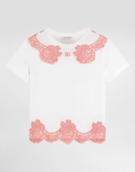  Dolce & Gabbana Jersey T-shirt With Lace And Dg Embroidery - Mujer Camisetas Y Sudaderas Blanco 5 Years 