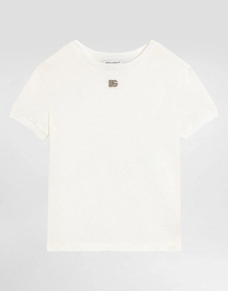  Dolce & Gabbana Jersey T-shirt With Rhinestones Dg Logo - Mujer Camisetas Y Sudaderas Blanco 6 Years 