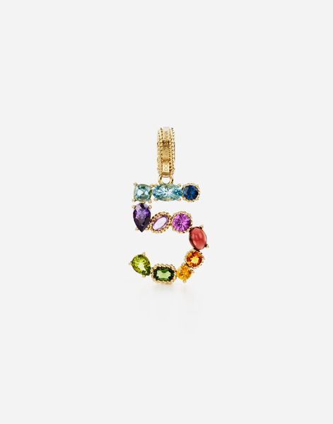  Dolce & Gabbana 18 Kt Yellow Gold Rainbow Pendant With Multicolor Finegemstones Representing Number 5 - Mujer Charms Dorado Onesize 