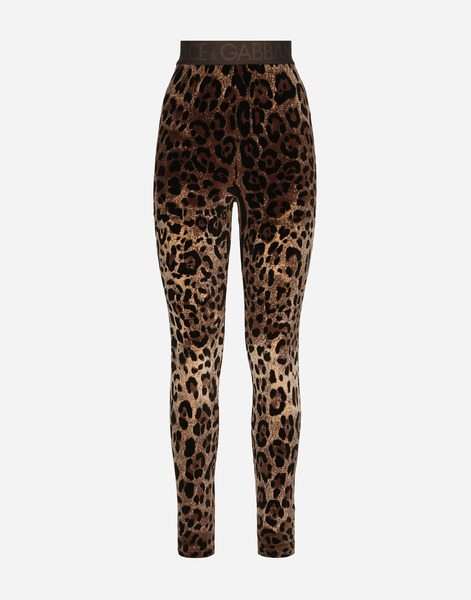  Dolce & Gabbana Leggings De Chenilla En Jacquard Con Motivo De Leopardo - Mujer Pantalones Largos Y Cortos Multicolor Algod�n 42 