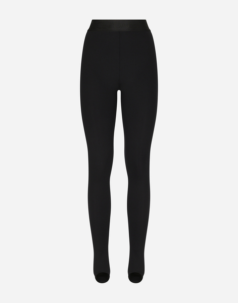  Dolce & Gabbana Leggings De Punto Técnico Con Logotipo En Cintura Elástica - Mujer Pantalones Largos Y Cortos Negro Tela 46 
