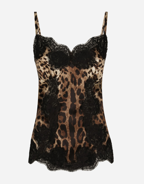  Dolce & Gabbana Leopard-print Satin Top With Lace Inlay - Mujer Camisas Y Tops Estampado Animal Algod�n 42 