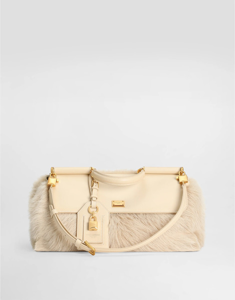  Dolce & Gabbana Medium My Sicily Fur And Plongé Calfskin Handbag - Mujer Bolsos De Mano Beige Onesize 