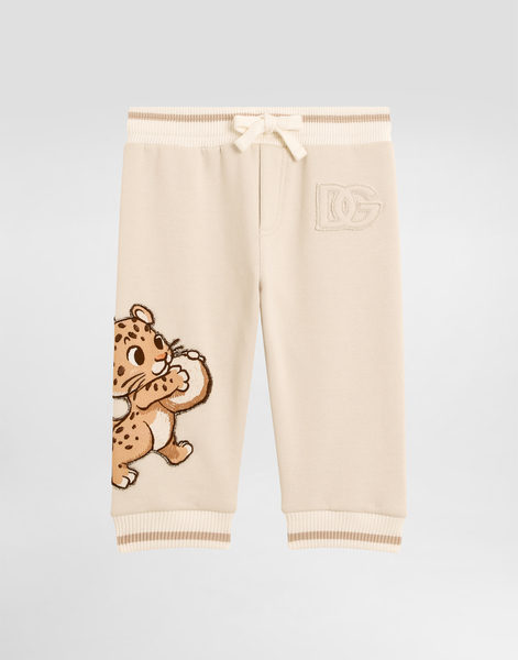  Dolce & Gabbana Oversized Fleece Trousers With Dg Patch And Leopard Print - Hombre Pantalones Largos Y Cortos Beige 12/18 Months 