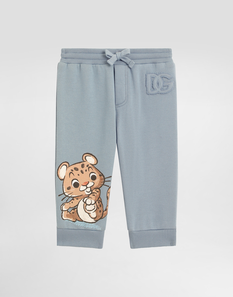  Dolce & Gabbana Oversized Fleece Trousers With Leopard Print And Dg Patch - Hombre Pantalones Largos Y Cortos Blue 18/24 Months 