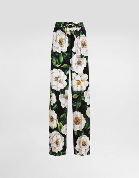  Dolce & Gabbana Pantalones Estilo Pijama De Charmeuse Con Estampado De Gardenias - Mujer Pantalones Largos Y Cortos Imprima 42 