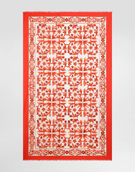  Dolce & Gabbana Pareo En Batista Con Estampado De Mayólica - Mujer Moda Baño Multicolor Algod�n Onesize 