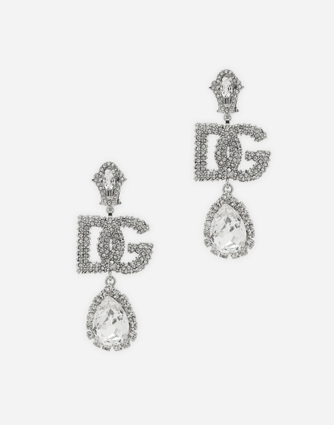  Dolce & Gabbana Pendientes Colgantes Con Logotipo Y Colgante De Strass - Mujer Bisutería Plateado Metal Onesize 