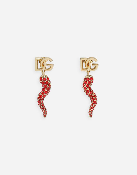  Dolce & Gabbana Pendientes Con Logotipo Dg Y Cuerno De Strass - Mujer Bisutería Dorado Metal Onesize 