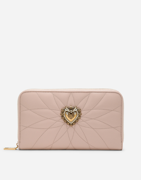  Dolce & Gabbana Portefeuille à Contour Zippé Devotion En Cuir Nappa - Mujer Monederos Y Marroquinería Rosa Palo Piel Onesize 