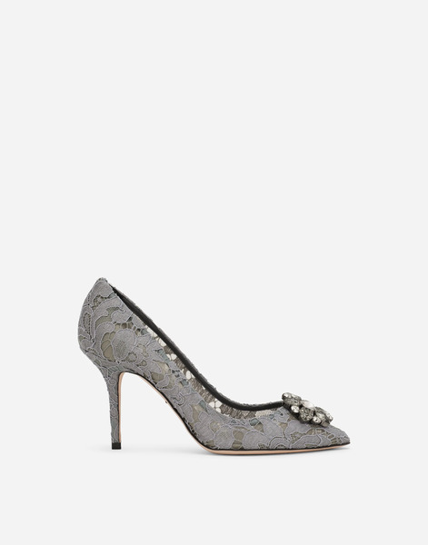  Dolce & Gabbana Pump In Taormina Lace With Crystals - Mujer Zapatos De Salón Y Destalonados Gris Encaje 40.5 