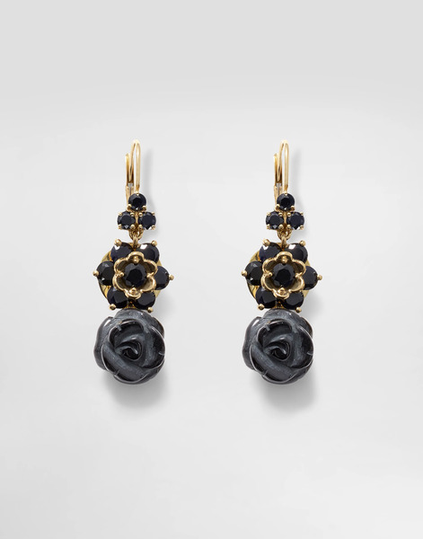  Dolce & Gabbana Sicily Earrings 18-carat Yellow Gold, Black Sapphires And Black Jade - Mujer Pendientes Dorado Metal Onesize 