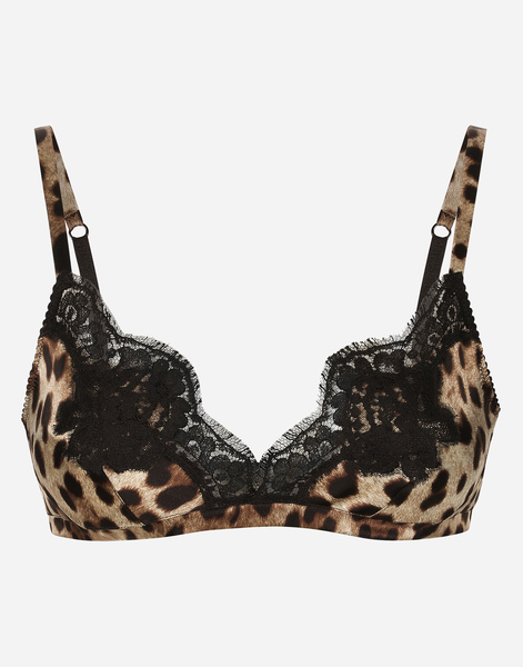  Dolce & Gabbana Sujetador De Copa Blanda En Raso Con Estampado De Leopardo Y Encaje - Mujer Lingerie Estampado Animal Raso 1 