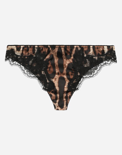  Dolce & Gabbana Tanga De Raso Con Estampado De Leopardo Y Encaje - Mujer Lingerie Estampado Animal Algod�n 5 