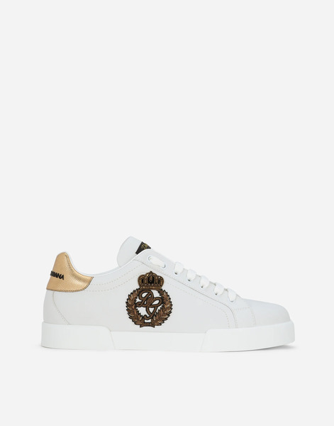  Dolce & Gabbana Zapatillas Portofino De Napa De Becerro Estampado Con Parche De Corona - Hombre Zapatillas Blanco Piel 41.5 