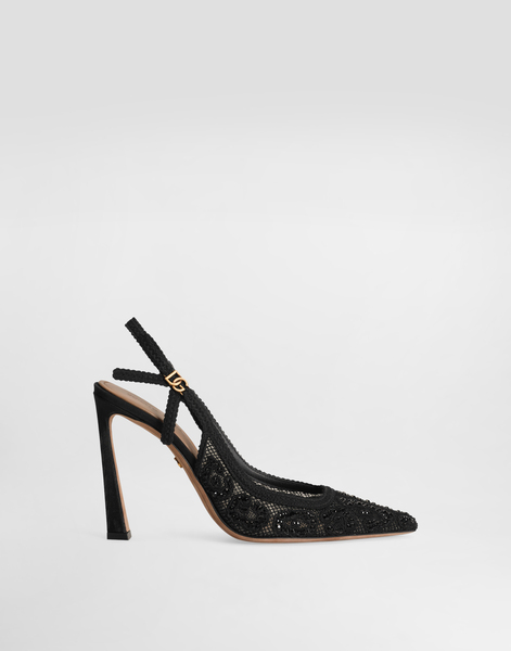  Dolce & Gabbana Zapato Destalonado De Encaje Leopardo Y Termostrass - Mujer Zapatos De Salón Y Destalonados Negro 38.5 