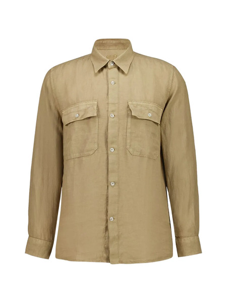  120% Lino Camisa De Lino Con Bolsillo Con Solapa - Neutro 