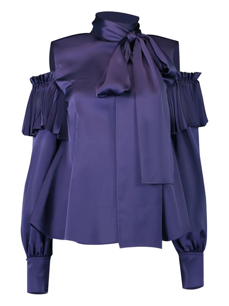  Adeam Ashlee Pleated Cold-shoulder Blouse - Azul 