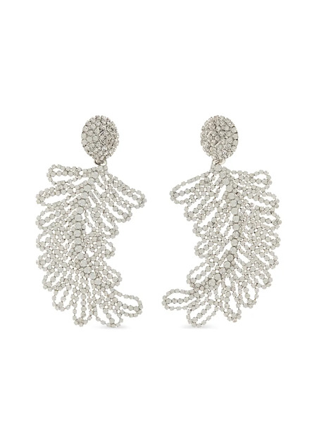  Alessandra Rich Pendientes Con Detalles De Cristal Y Plumas - Plateado 