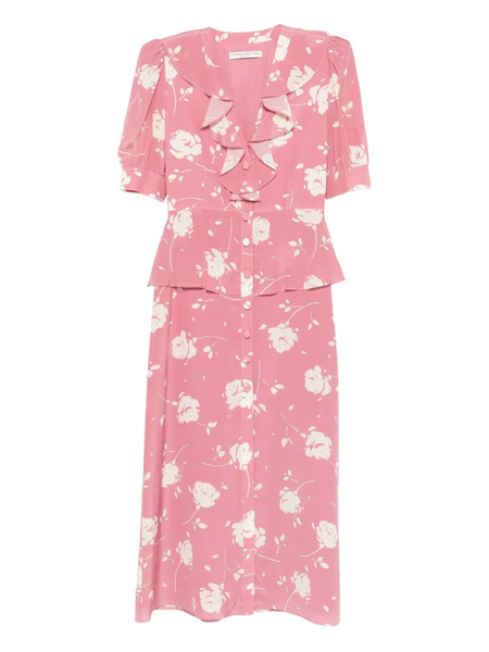  Alessandra Rich Vestido Midi Con Estampado Floral - Rosa 