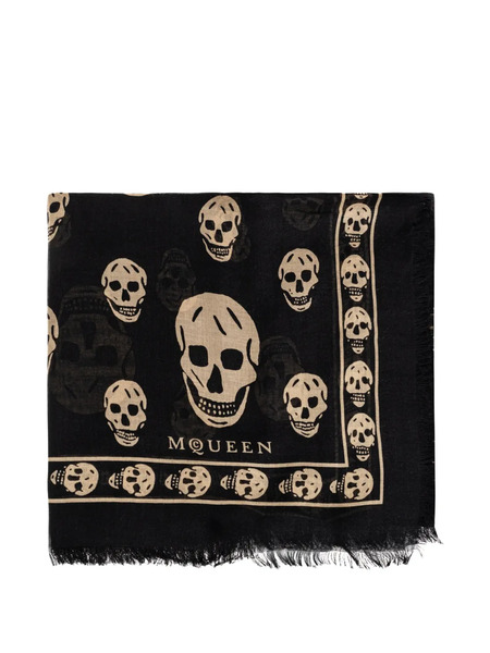  Alexander Mcqueen Fular Deshilachado Con Estampado Skull - Negro 