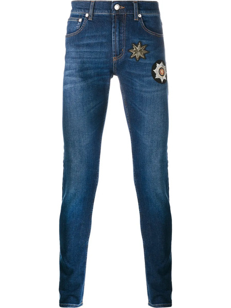  Alexander Mcqueen Vaqueros De Pitillo Con Apliques De Parche - Azul 
