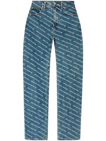  Alexander Wang Pantalones Rectos Con Logo - Azul 
