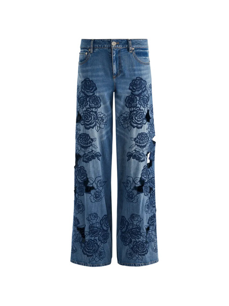  Alice + Olivia Vaqueros Con Bordado Floral - Azul 