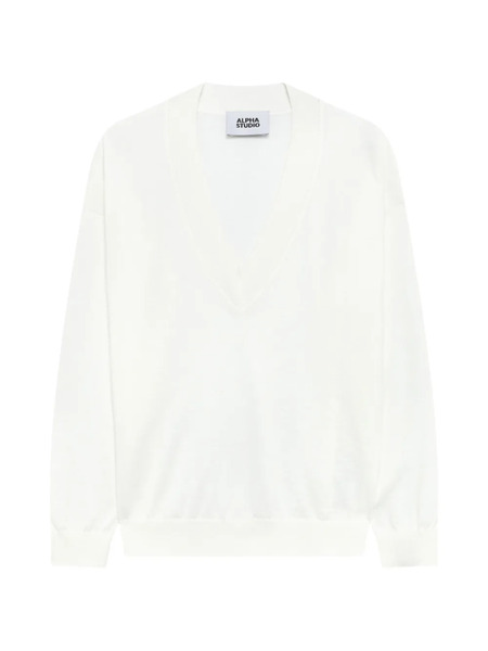  Alpha Studio Jersey Con Cuello En V - Blanco 