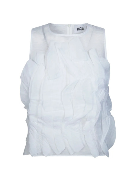 Alpha Studio Top De Algodón Sin Mangas Con Volantes - Blanco 
