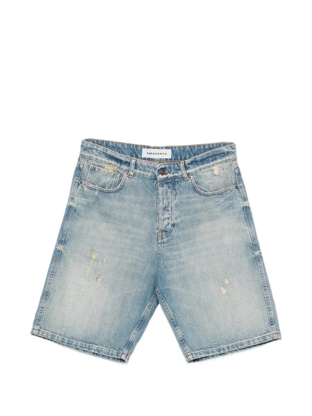  Amaránto Pantalones Vaqueros Cortos Con Efecto Envejecido - Azul 