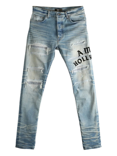  Amiri Distressed Embroidered Jeans - Marrón 