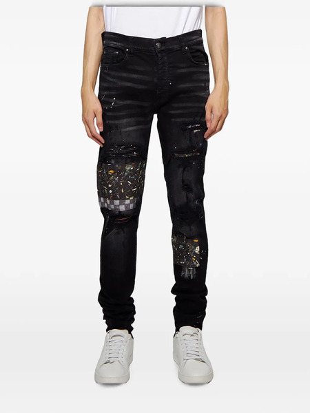  Amiri Paint-splatter Patched Jeans - Negro 